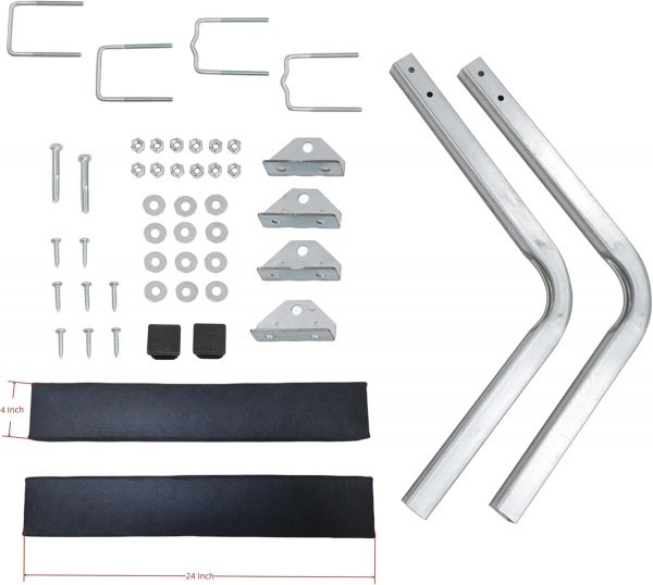 Boat Trailer Guides 2 Foot Bunk Boards Kit - 24 Inch Carpeted Guide On Tilting Side Bunks for High Beam, Box or C-Channel Trailers with Mounting Frames and Hardware - Image 2